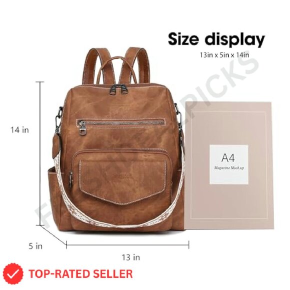 Leather Backpack Purse Convertible Shoulder Bag Chic Minimal Travel Daypack - Picture 4 of 8